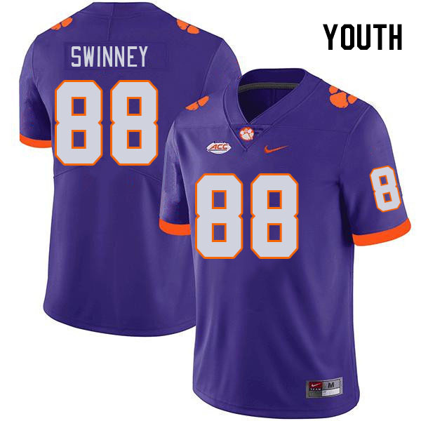 Youth Clemson Tigers Clay Swinney #88 College Purple NCAA Authentic Football Stitched Jersey 23BJ30UN